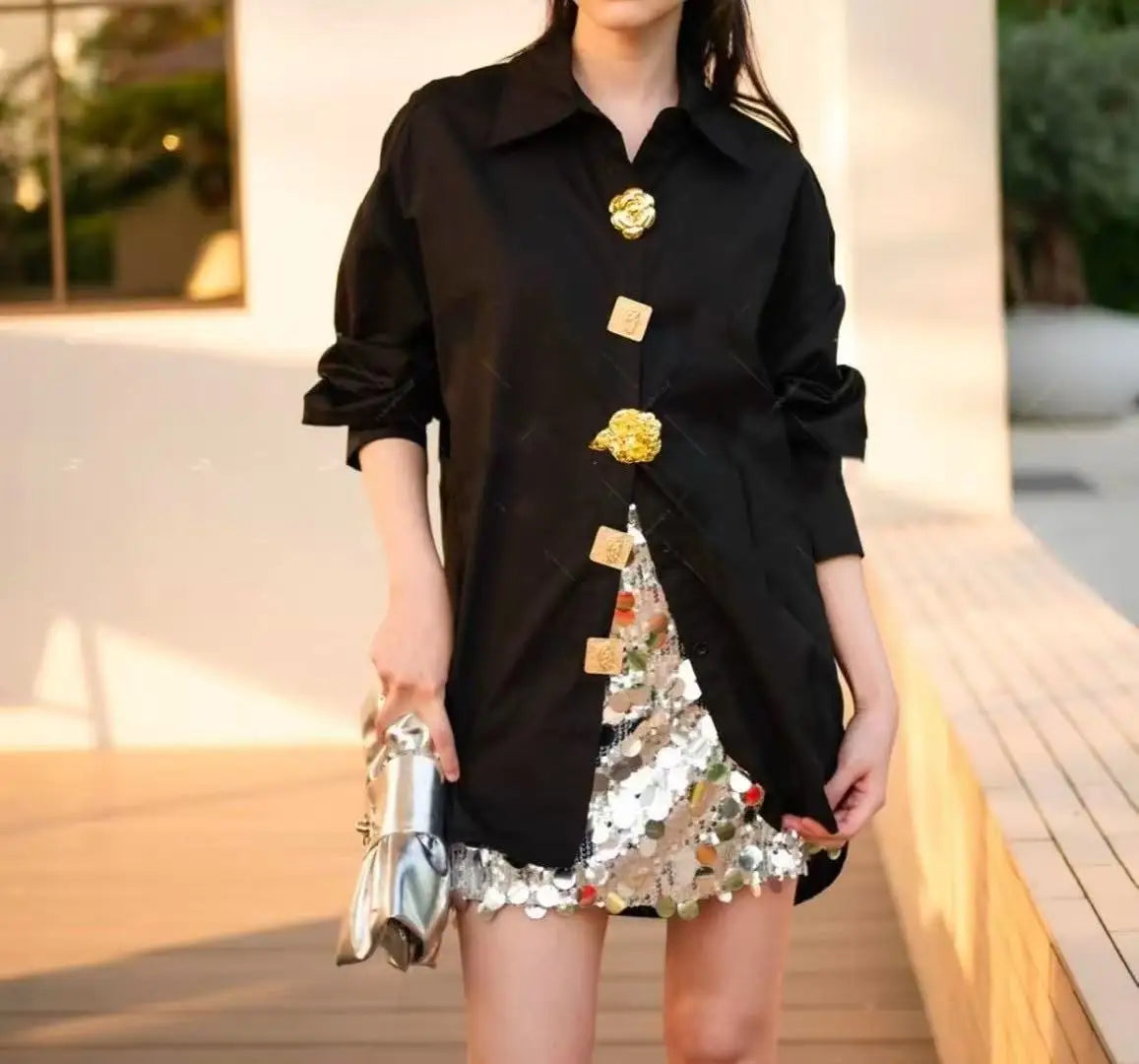 Navarita | Gold Button Oversized Shirt