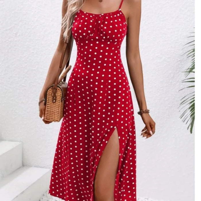 Vestido midi con lunares y estampado de atardecer – Avenelle