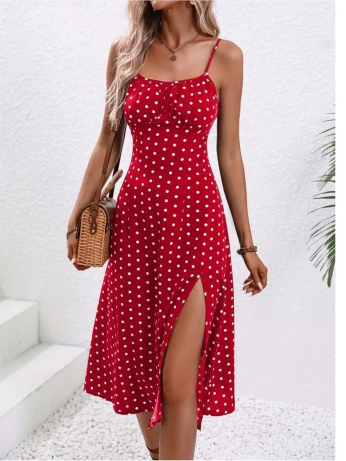 Vestido midi con lunares y estampado de atardecer – Avenelle