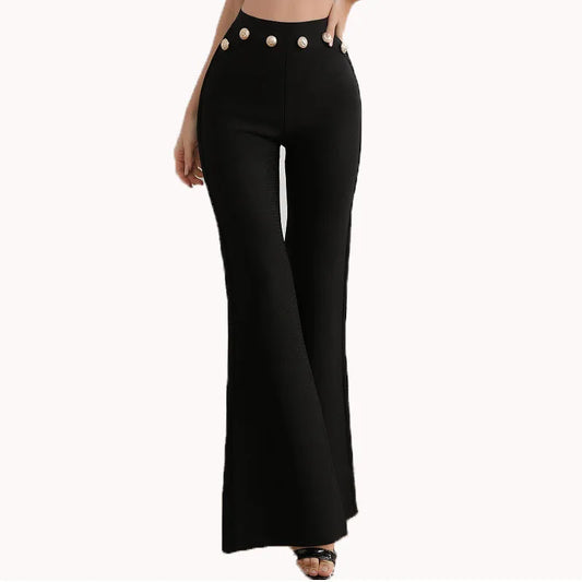 Navarita | Gold-Button Flare Elegance Pants