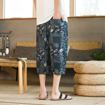 Navarita | Printed Cotton-Linen Harem Shorts for Men