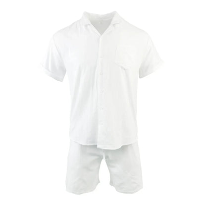 Navarita | Men's White Cotton Linen Cuban Collar Shirt