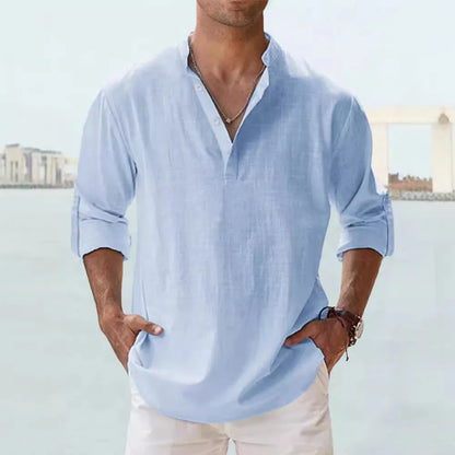 Navarita | Linen-Cotton Long Sleeve T-Shirt in White