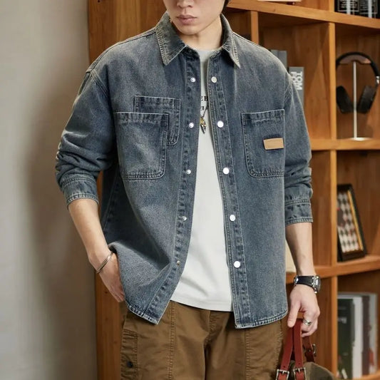 Navarita | Vintage Wash Denim Overshirt with Utility Pockets