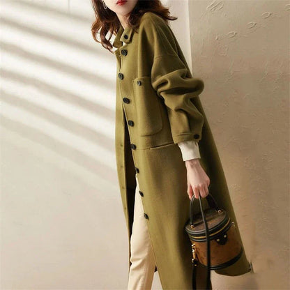 Navarita | Elegant Long Wool-Blend Buttoned Coat