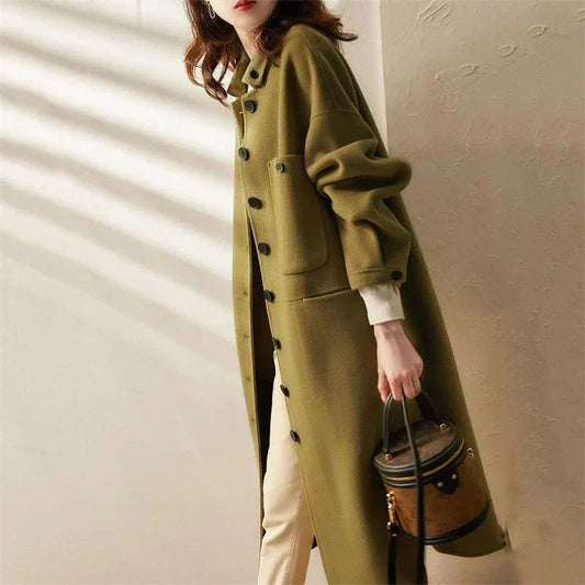 Navarita | Elegant Long Wool-Blend Buttoned Coat