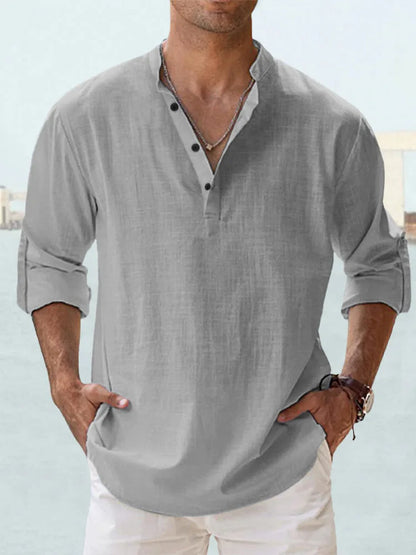 Navarita | Linen-Cotton Long Sleeve T-Shirt in White