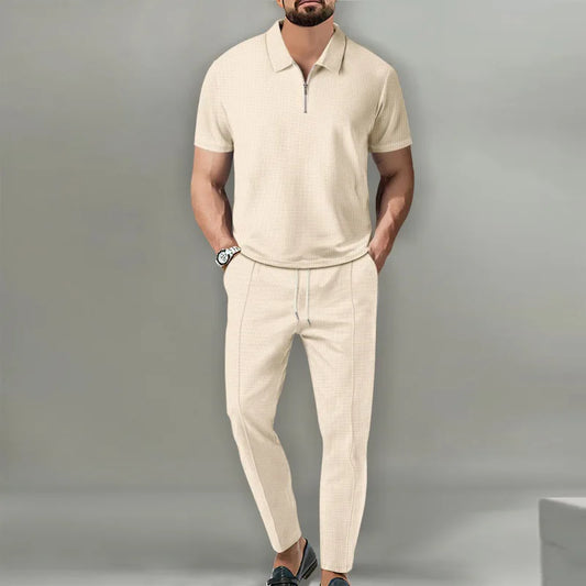 Navarita | Waffle Zipper Collar Two-Piece Set