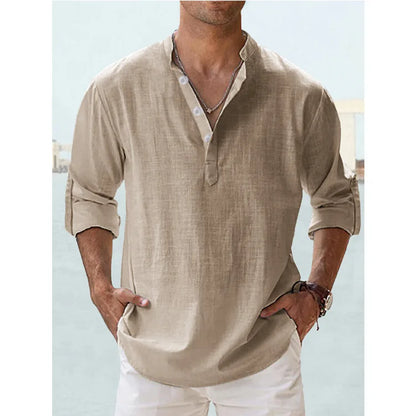 Navarita | Linen-Cotton Long Sleeve T-Shirt in White