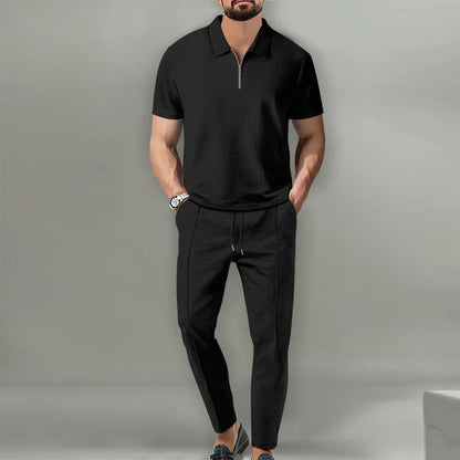 Navarita | Waffle Zipper Collar Two-Piece Set