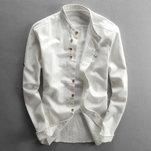 Navarita | Classic White Stand Collar Long Sleeve Shirt