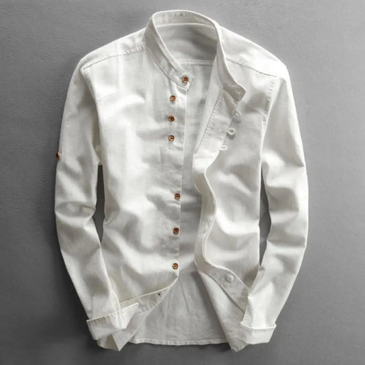 Navarita | Classic White Stand Collar Long Sleeve Shirt