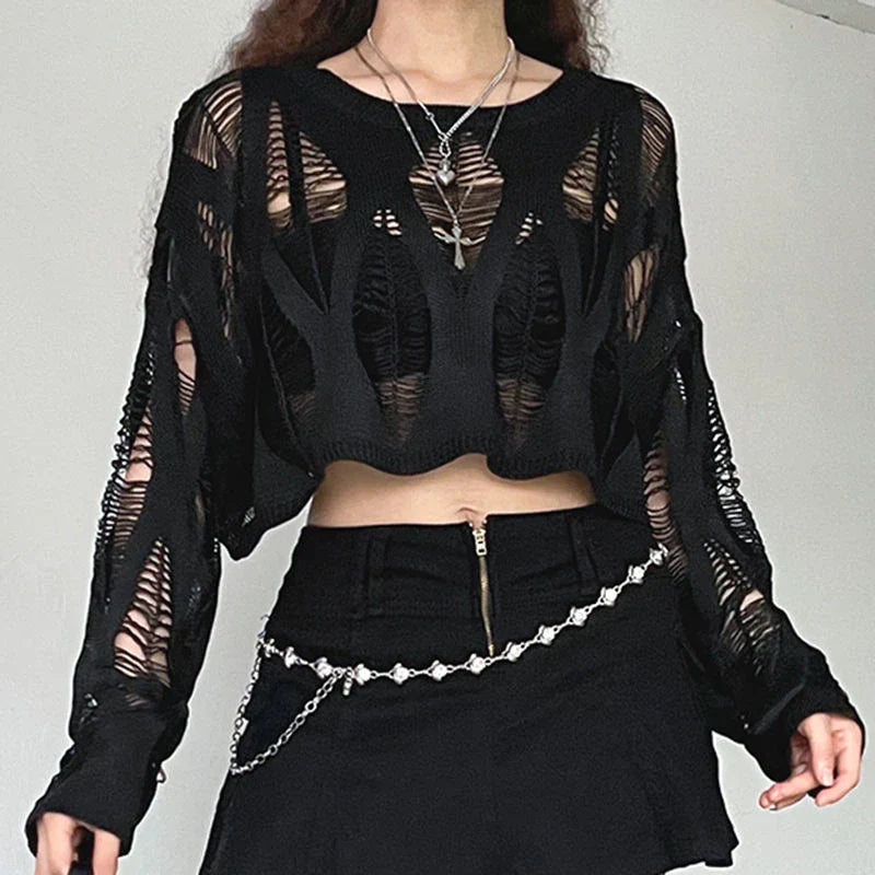 Navarita | Hollow-Knit Shadow Crop Top