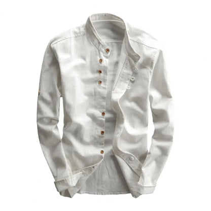 Navarita | Classic White Stand Collar Long Sleeve Shirt