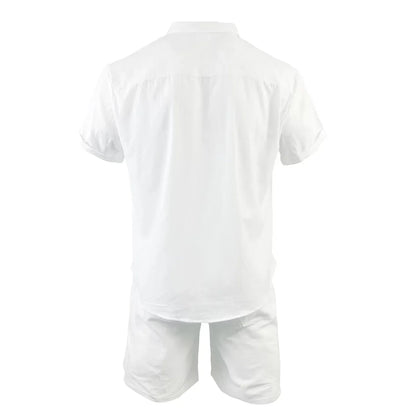 Navarita | Men's White Cotton Linen Cuban Collar Shirt