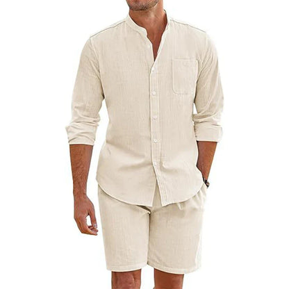 Navarita | Vintage Cotton Linen Button-Up Set with Shorts