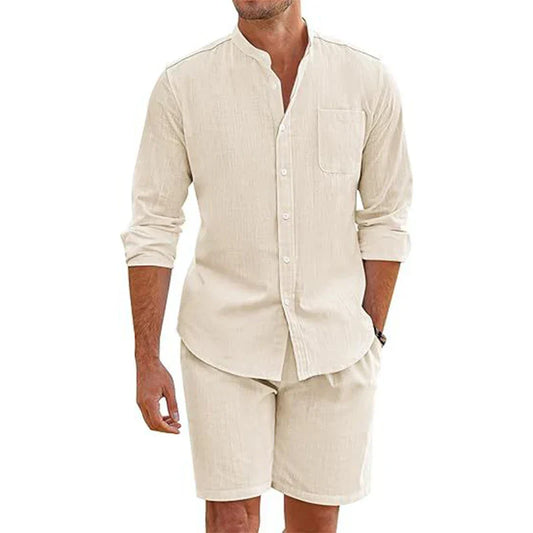 Navarita | Vintage Cotton Linen Button-Up Set with Shorts