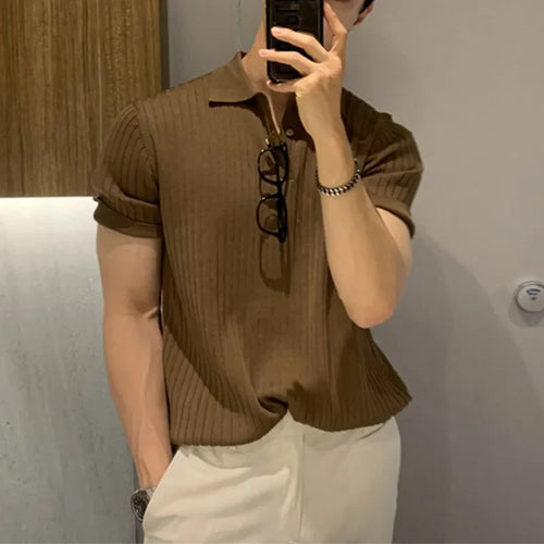 Navarita | Coffee Knit Polo Shirt with Rolled Sleeves