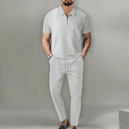 Navarita | Waffle Zipper Collar Two-Piece Set
