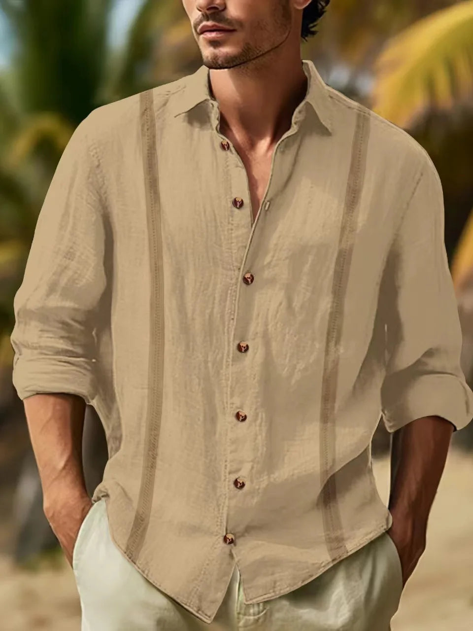 Navarita | Men’s Classic Black Linen Shirt with Turn-down Collar