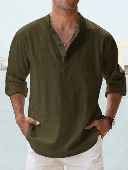 Navarita | Linen-Cotton Long Sleeve T-Shirt in White
