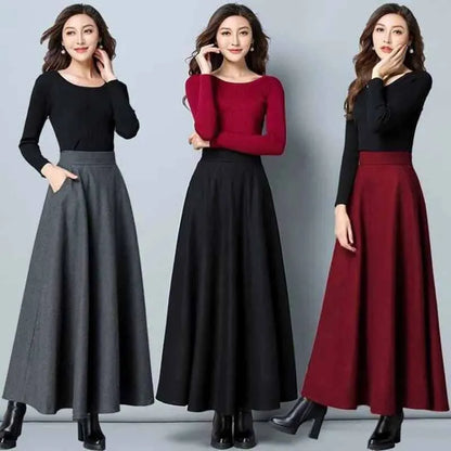 Navarita | Elegant Wool-Blend Maxi Skirt with Pockets