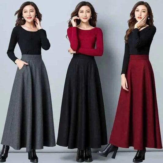 Navarita | Elegant Wool-Blend Maxi Skirt with Pockets