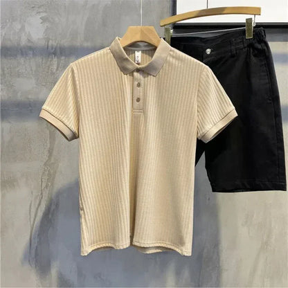 Navarita | Coffee Knit Polo Shirt with Rolled Sleeves