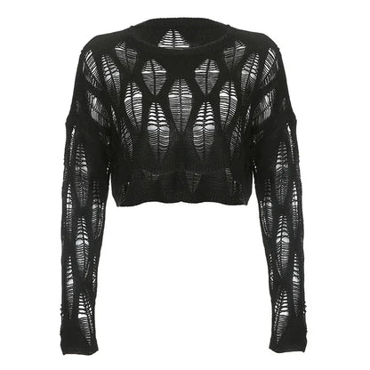 Navarita | Hollow-Knit Shadow Crop Top