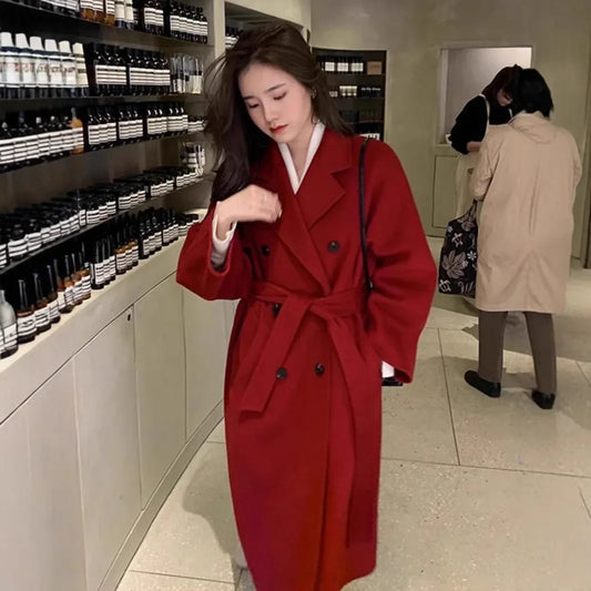 Navarita | Wine Red Wool-Blend Mid-Length Coat