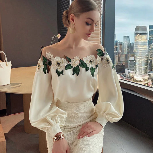 Navarita | Embroidered Mesh Blossom Blouse