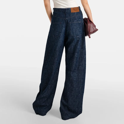 Navarita | Retro Printed High Waist Wide-Leg Denim