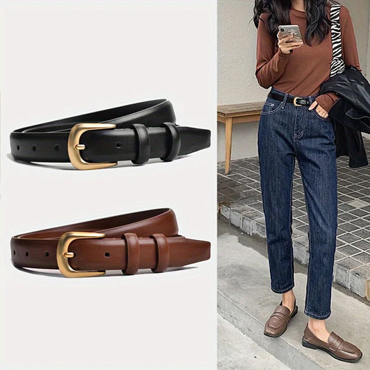 Navarita | Classic PU Leather Belt with Gold Buckle