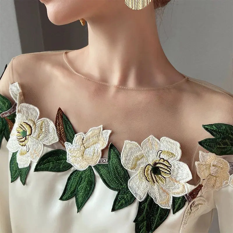 Navarita | Embroidered Mesh Blossom Blouse