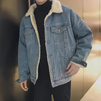Navarita | Men's Fleece-Lined Denim Jacket with Lamb Wool Collar