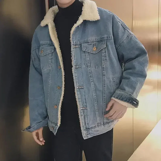 Navarita | Men's Fleece-Lined Denim Jacket with Lamb Wool Collar