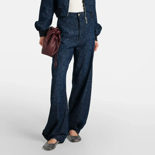 Navarita | Retro Printed High Waist Wide-Leg Denim
