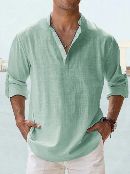Navarita | Linen-Cotton Long Sleeve T-Shirt in White