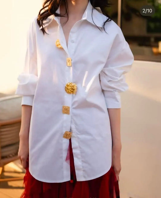 Navarita | Gold Button Oversized Shirt