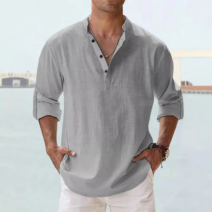 Navarita | Linen-Cotton Long Sleeve T-Shirt in White