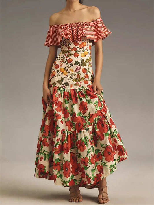 Navarita | Tropical Ruffle Maxi Dress