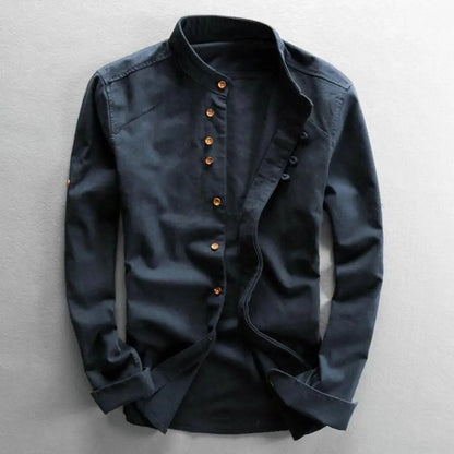 Navarita | Classic White Stand Collar Long Sleeve Shirt