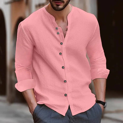 Navarita | Retro Stand Collar Cotton-Linen T-Shirt