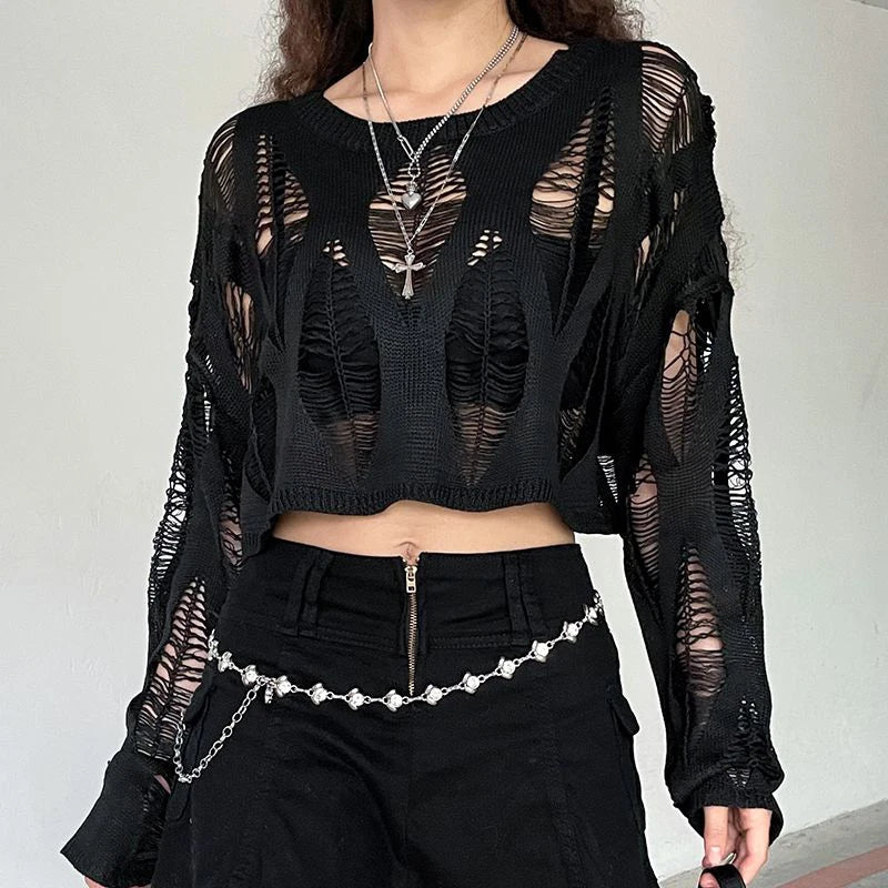 Navarita | Hollow-Knit Shadow Crop Top