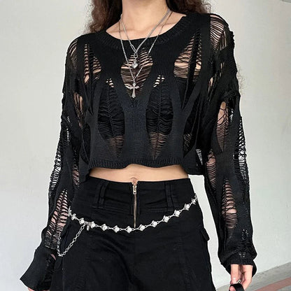 Navarita | Hollow-Knit Shadow Crop Top