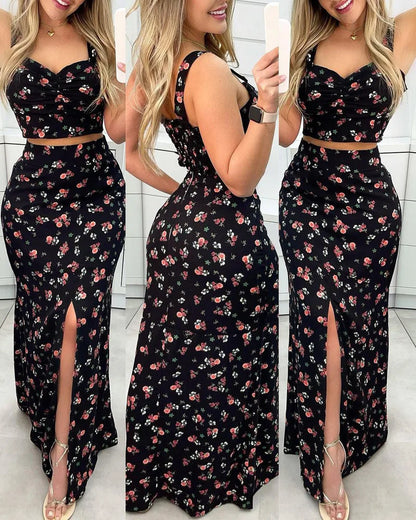 Navarita | Floral Crop & Maxi Skirt Set