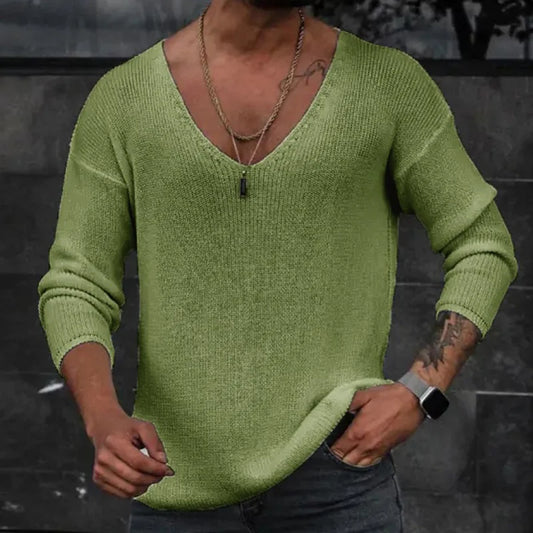 Navarita | V-Neck Knitted Long Sleeve Casual Slim Fit T-Shirt