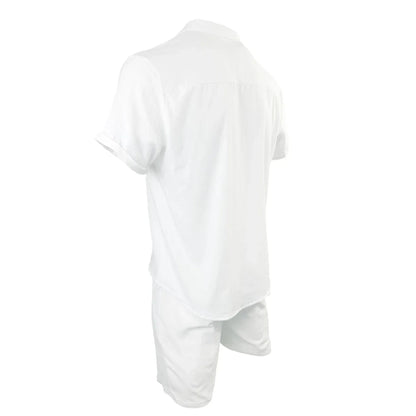 Navarita | Men's White Cotton Linen Cuban Collar Shirt