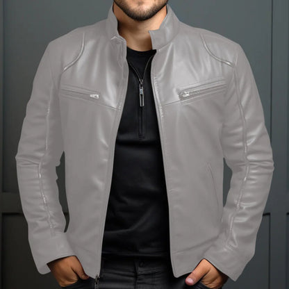 Navarita | Faux Leather Biker Jacket with Stand Collar
