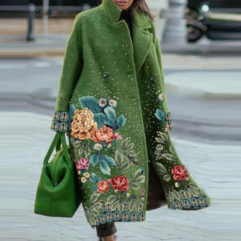 Navarita | Vintage Floral Embroidered Long Coat